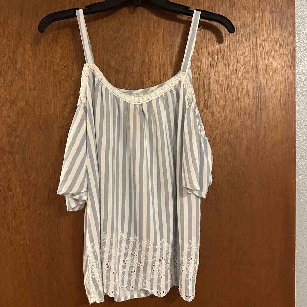 Maurices Blue and White Striped Cold Shoulder Blouse